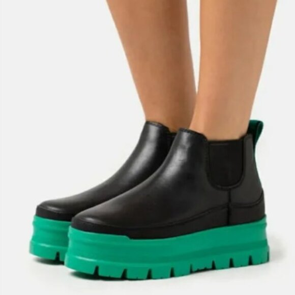 New UGG Merina 7 Boots Bootie Black Emerald Green Platform Ankle - Picture 2 of 16